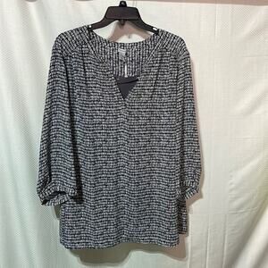 Paraphrase black white 2x 3/4 billow sleeve 💯 polyester washable blouse nwt
